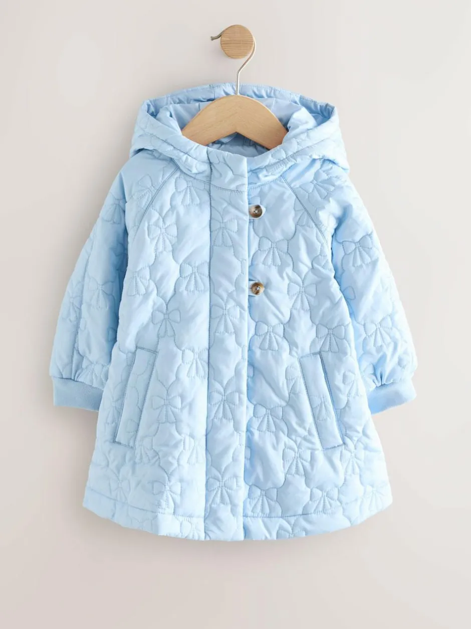 Next Blue Shower Resistant Bow Quilted Coat (3mths-7yrs) Online