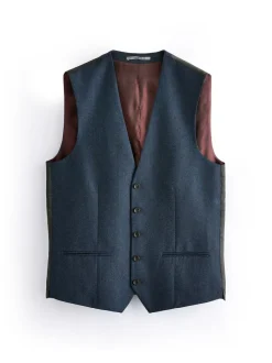 Next Signature Zignone Italian Wool Cashmere Blend Flannel Suit Waistcoat Blue Hot