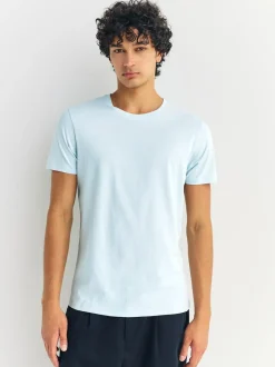 Next Slim Fit 100% Cotton Layering T-Shirts 5 Pack Blue Sale