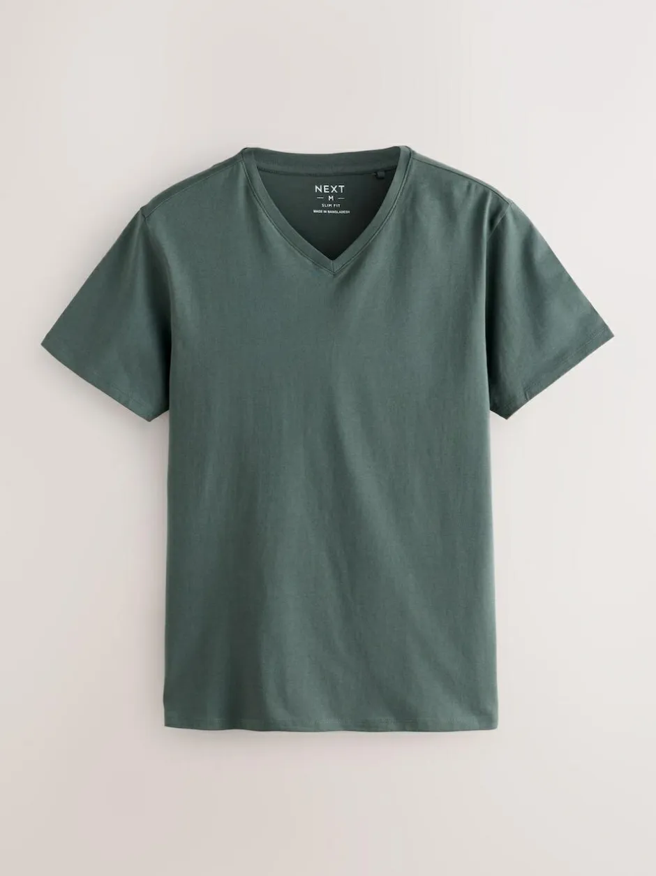 Next Slim Fit 100% Cotton V-Neck Layering T-Shirts 5 Pack Blue New