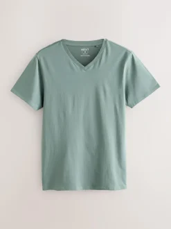 Next Slim Fit 100% Cotton V-Neck Layering T-Shirts 5 Pack Blue New