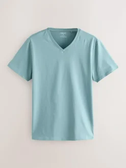 Next Slim Fit 100% Cotton V-Neck Layering T-Shirts 5 Pack Blue New