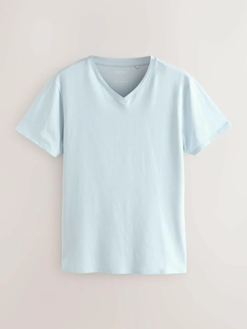 Next Slim Fit 100% Cotton V-Neck Layering T-Shirts 5 Pack Blue New