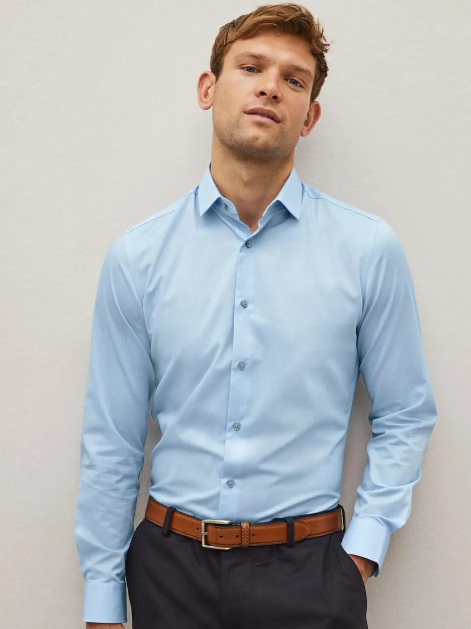 Next Blue Slim Fit Easy Care Textured Single Cuff Smart Shirt Best
