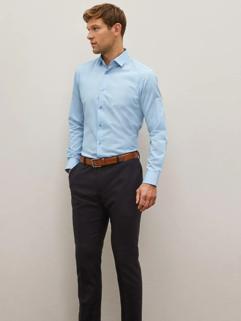 Next Blue Slim Fit Easy Care Textured Single Cuff Smart Shirt Best