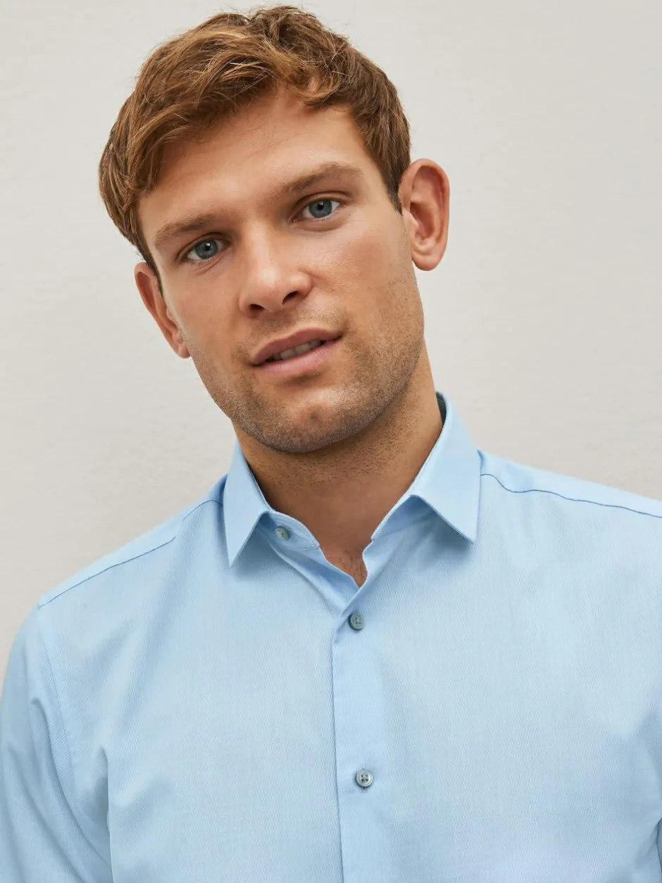 Next Blue Slim Fit Easy Care Textured Single Cuff Smart Shirt Best