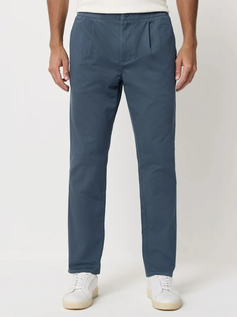 Next Slim Fit Pleated Stretch Chinos Trousers With Elasticated Waist Blue Clearance