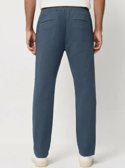 Next Slim Fit Pleated Stretch Chinos Trousers With Elasticated Waist Blue Clearance