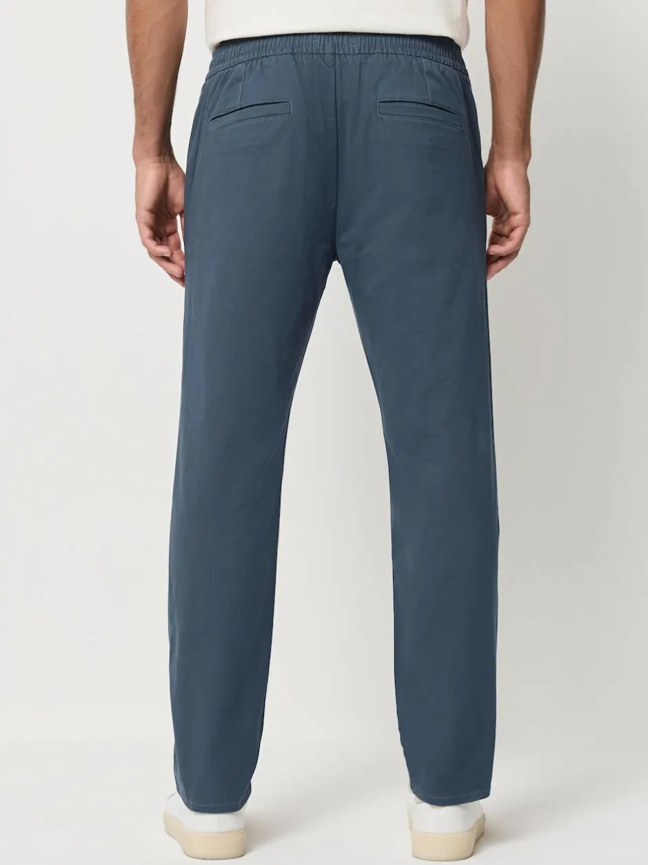 Next Slim Fit Pleated Stretch Chinos Trousers With Elasticated Waist Blue Clearance