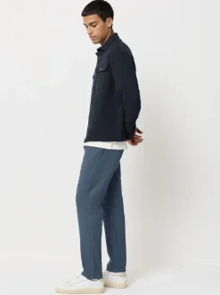 Next Slim Fit Pleated Stretch Chinos Trousers With Elasticated Waist Blue Clearance