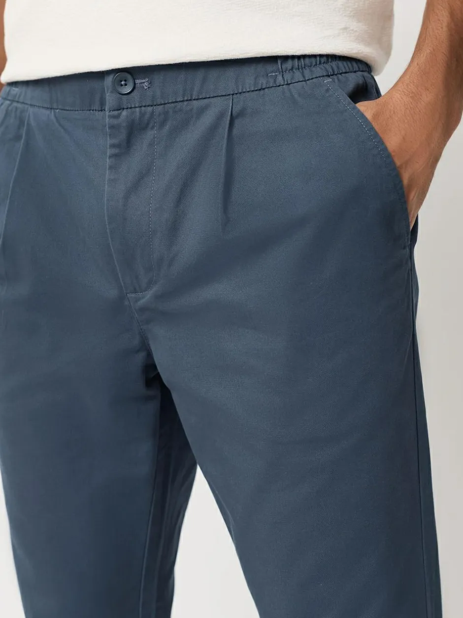 Next Slim Fit Pleated Stretch Chinos Trousers With Elasticated Waist Blue Clearance