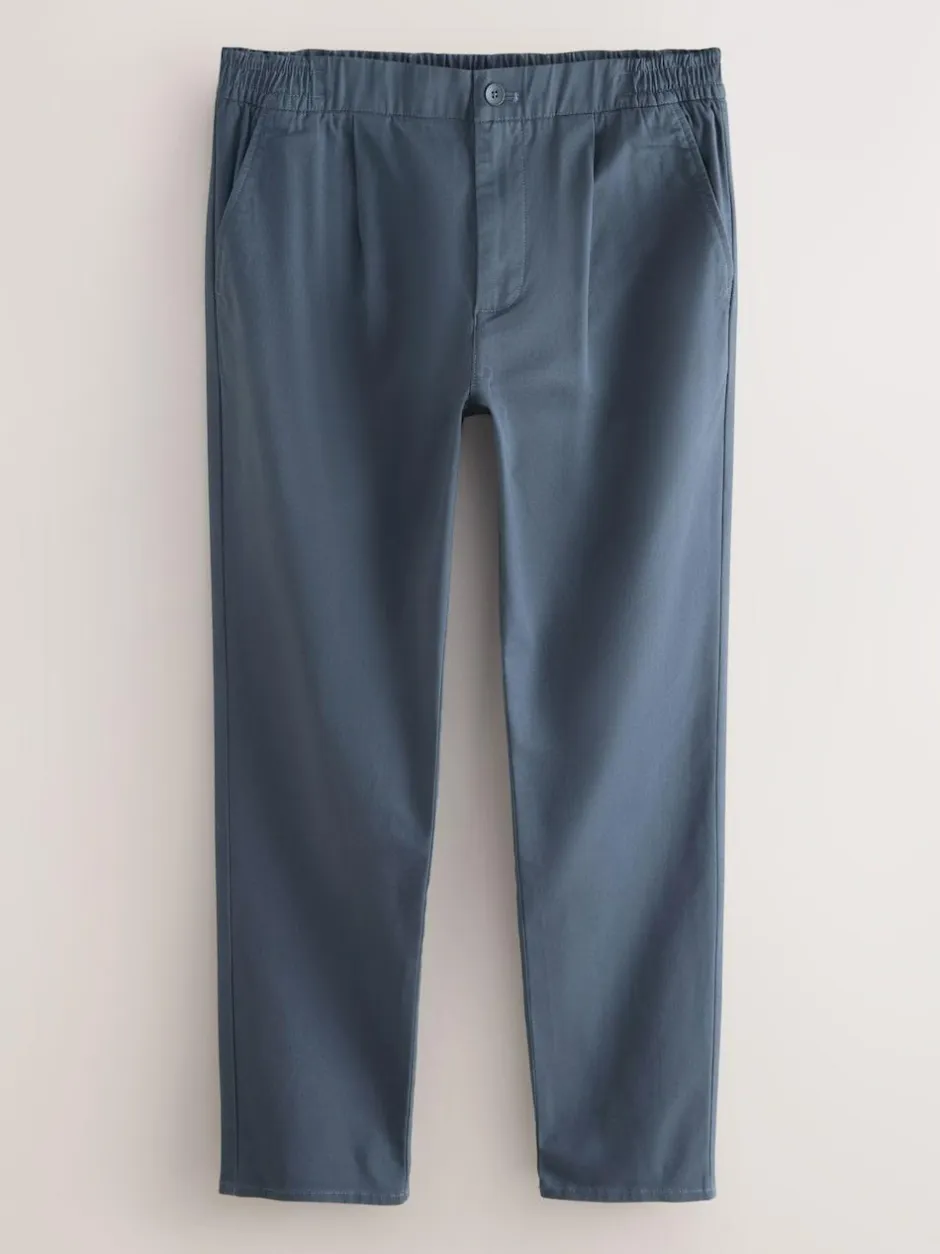 Next Slim Fit Pleated Stretch Chinos Trousers With Elasticated Waist Blue Clearance