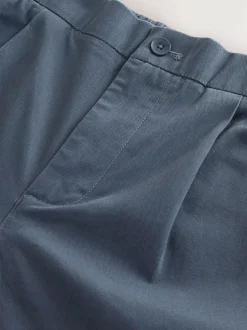 Next Slim Fit Pleated Stretch Chinos Trousers With Elasticated Waist Blue Clearance