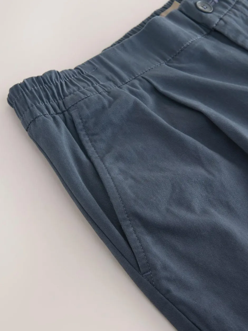 Next Slim Fit Pleated Stretch Chinos Trousers With Elasticated Waist Blue Clearance
