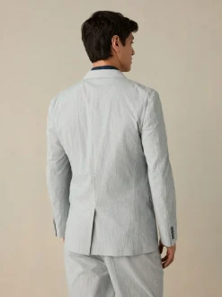 Next Slim Fit Seersucker Stripe Suit Jacket Blue Best