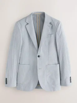 Next Slim Fit Seersucker Stripe Suit Jacket Blue Best
