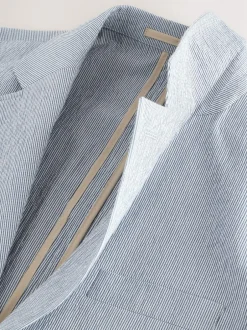 Next Slim Fit Seersucker Stripe Suit Jacket Blue Best