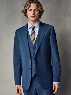 Next Slim Fit Wool Blend Motionflex Suit Jacket Blue Discount