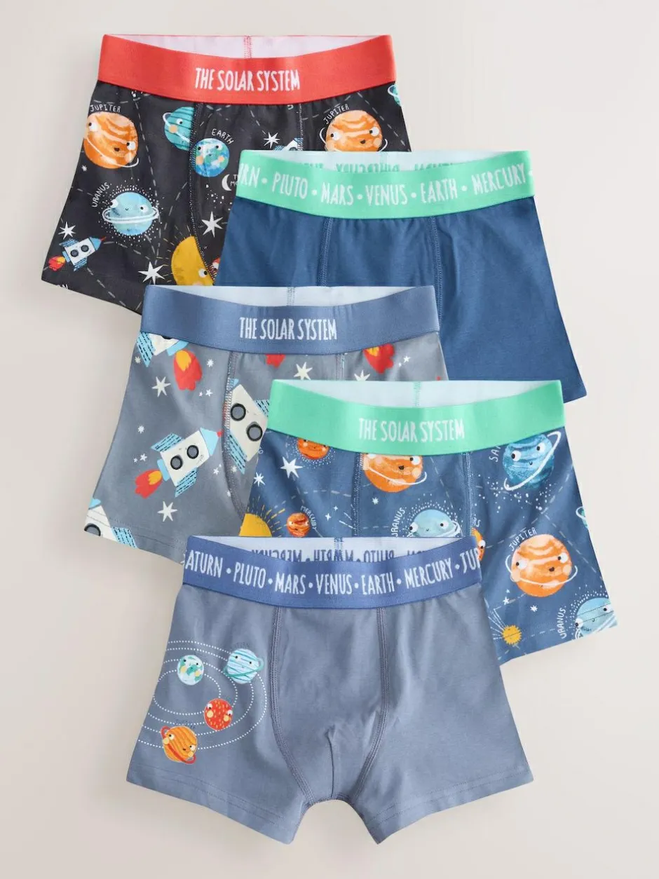 Next Junior Character Trunks 5 Pack (1.5-16yrs) Blue Space Print Sale
