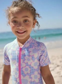 Next Blue Stampy Floral Sunsafe Swimsuit (3mths-10yrs) Online
