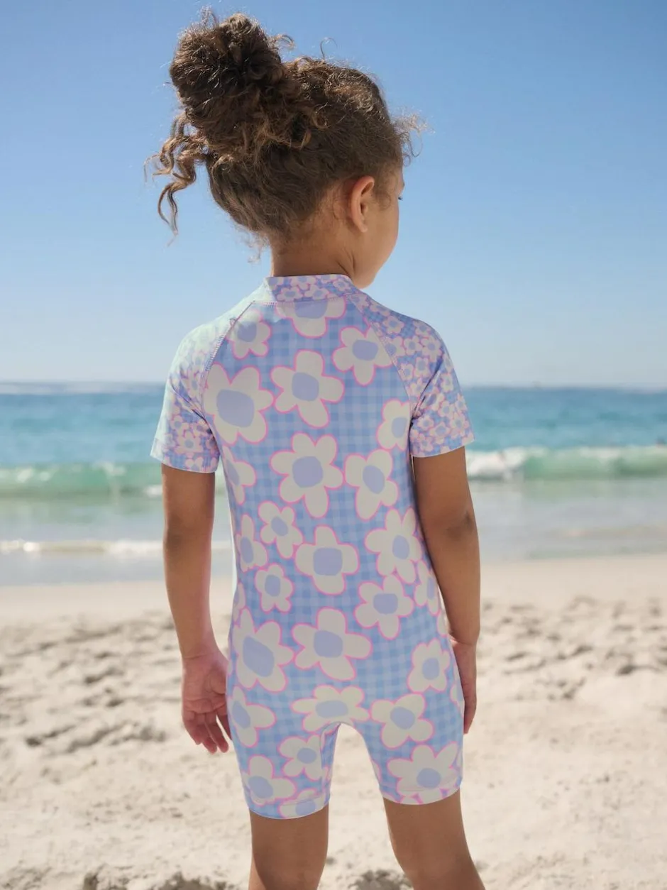 Next Blue Stampy Floral Sunsafe Swimsuit (3mths-10yrs) Online