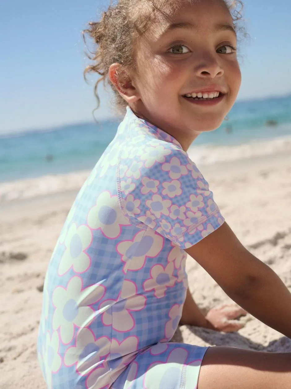Next Blue Stampy Floral Sunsafe Swimsuit (3mths-10yrs) Online