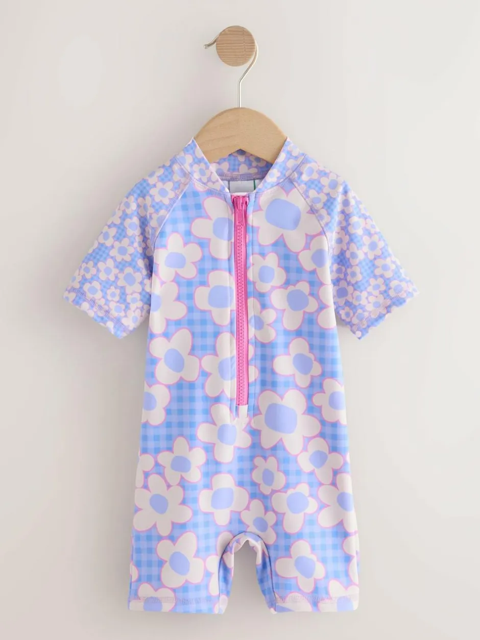Next Blue Stampy Floral Sunsafe Swimsuit (3mths-10yrs) Online