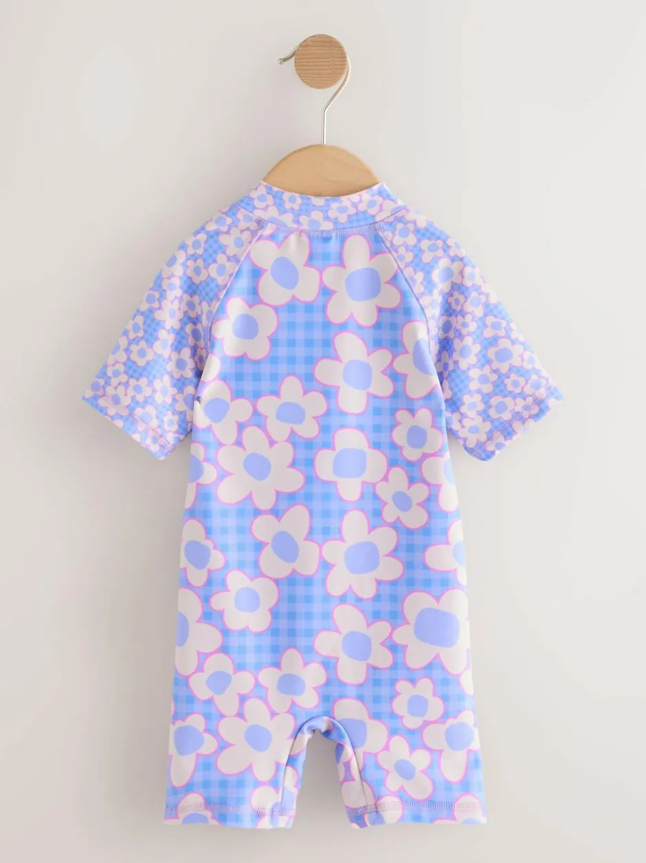Next Blue Stampy Floral Sunsafe Swimsuit (3mths-10yrs) Online