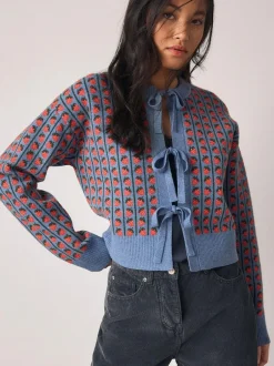 Next Supersoft Tie Front Knitted Cardigan Blue Strawberry Sale