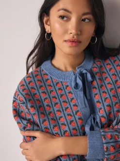 Next Supersoft Tie Front Knitted Cardigan Blue Strawberry Sale