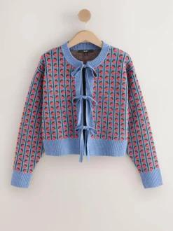 Next Supersoft Tie Front Knitted Cardigan Blue Strawberry Sale