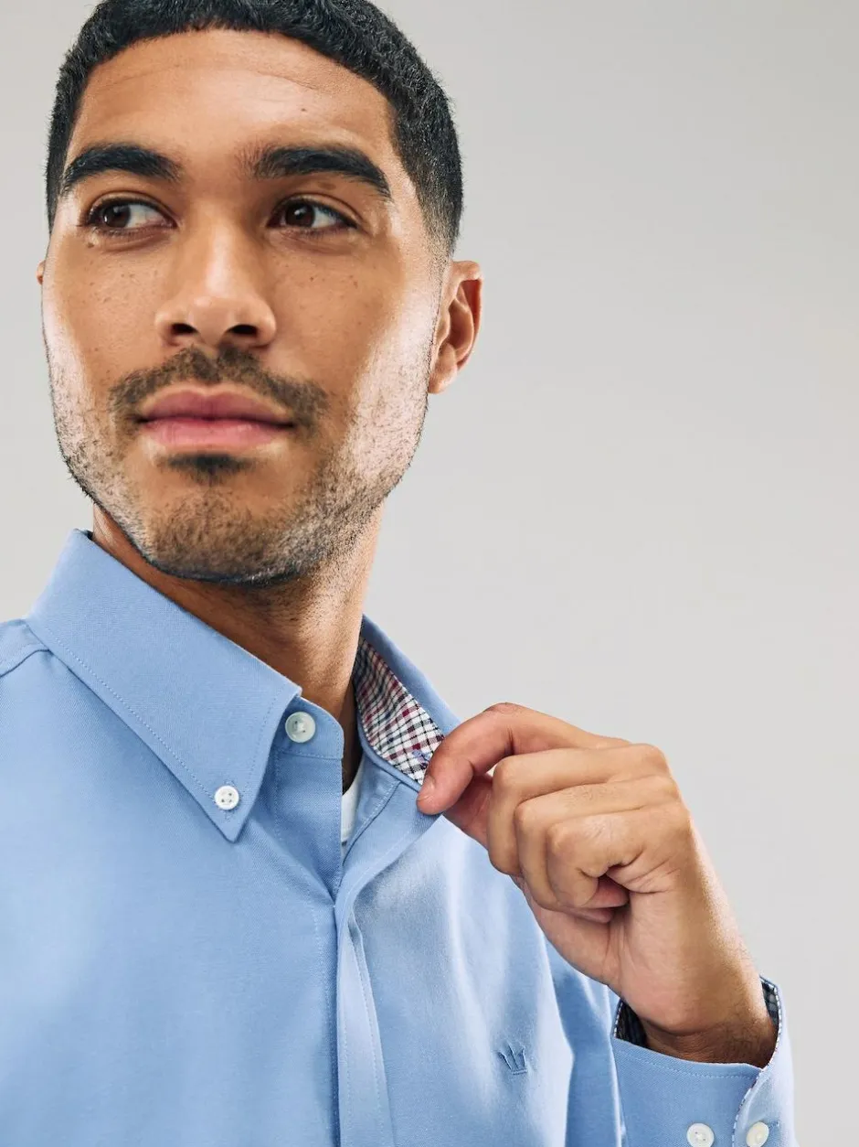 Next Blue Stretch Oxford Long Sleeve Shirt