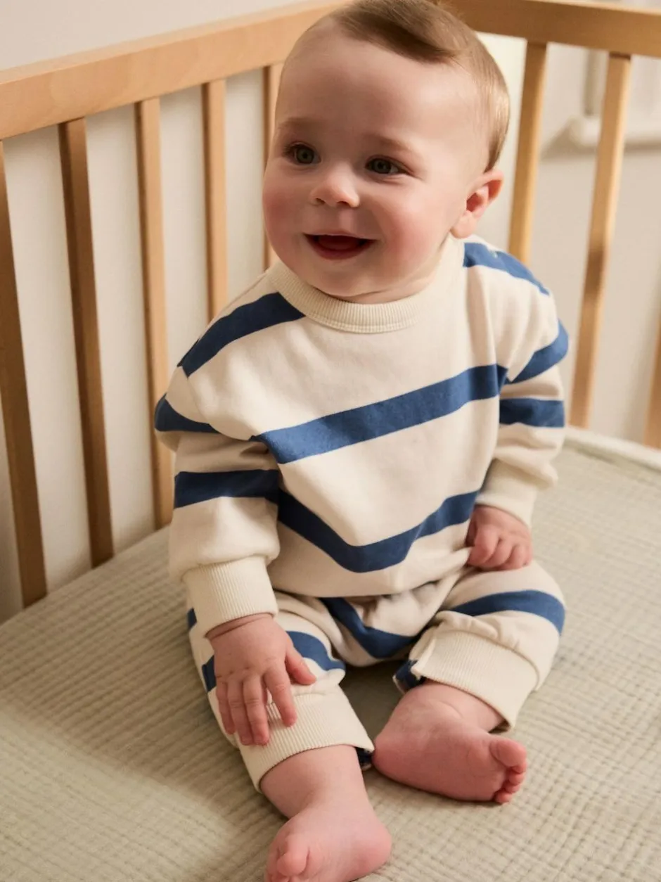 Next Blue Stripe Baby Sweat Romper (0mths-3yrs) Sale