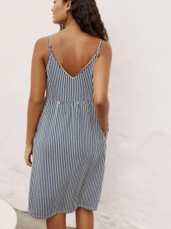 Next Jersey Button Down Midi Dress Blue Stripe New