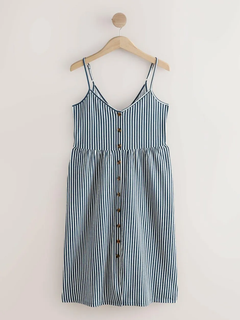 Next Jersey Button Down Midi Dress Blue Stripe New