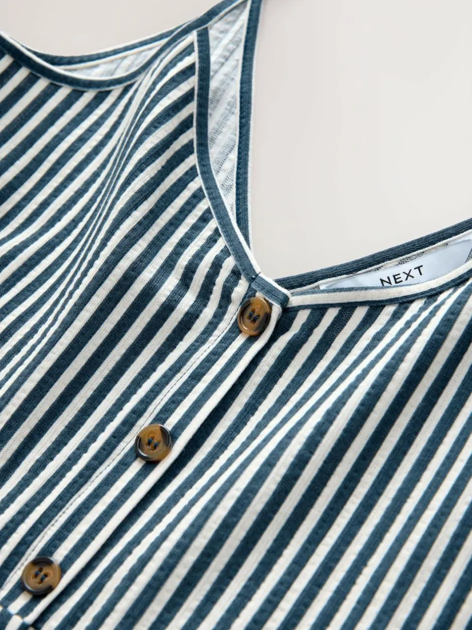 Next Jersey Button Down Midi Dress Blue Stripe New
