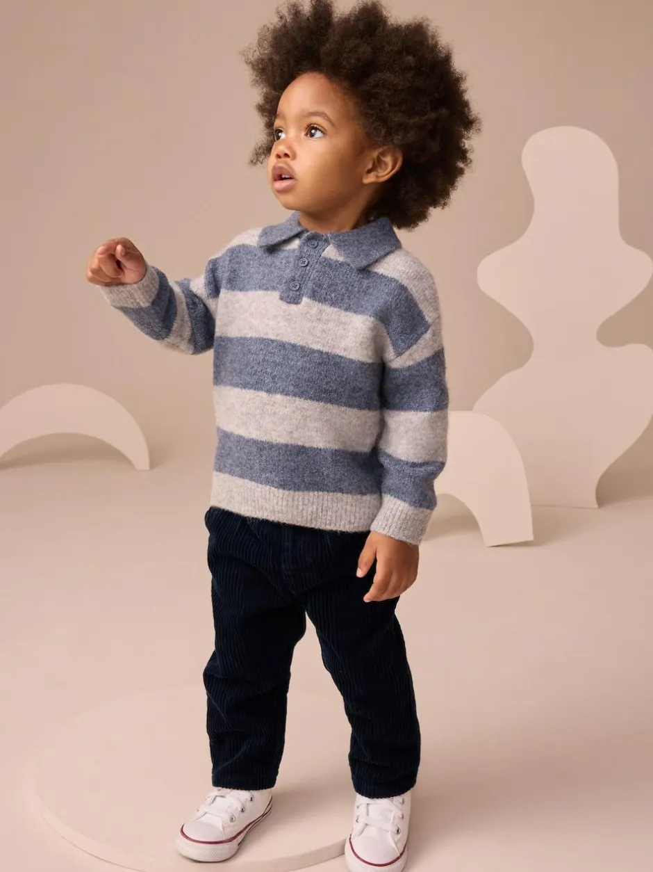 Next Stripe Knitted Rugby Polo Shirt (3mths-7yrs) Blue Discount
