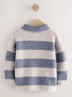 Next Stripe Knitted Rugby Polo Shirt (3mths-7yrs) Blue Discount