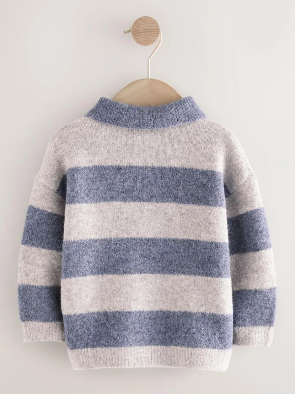 Next Stripe Knitted Rugby Polo Shirt (3mths-7yrs) Blue Discount
