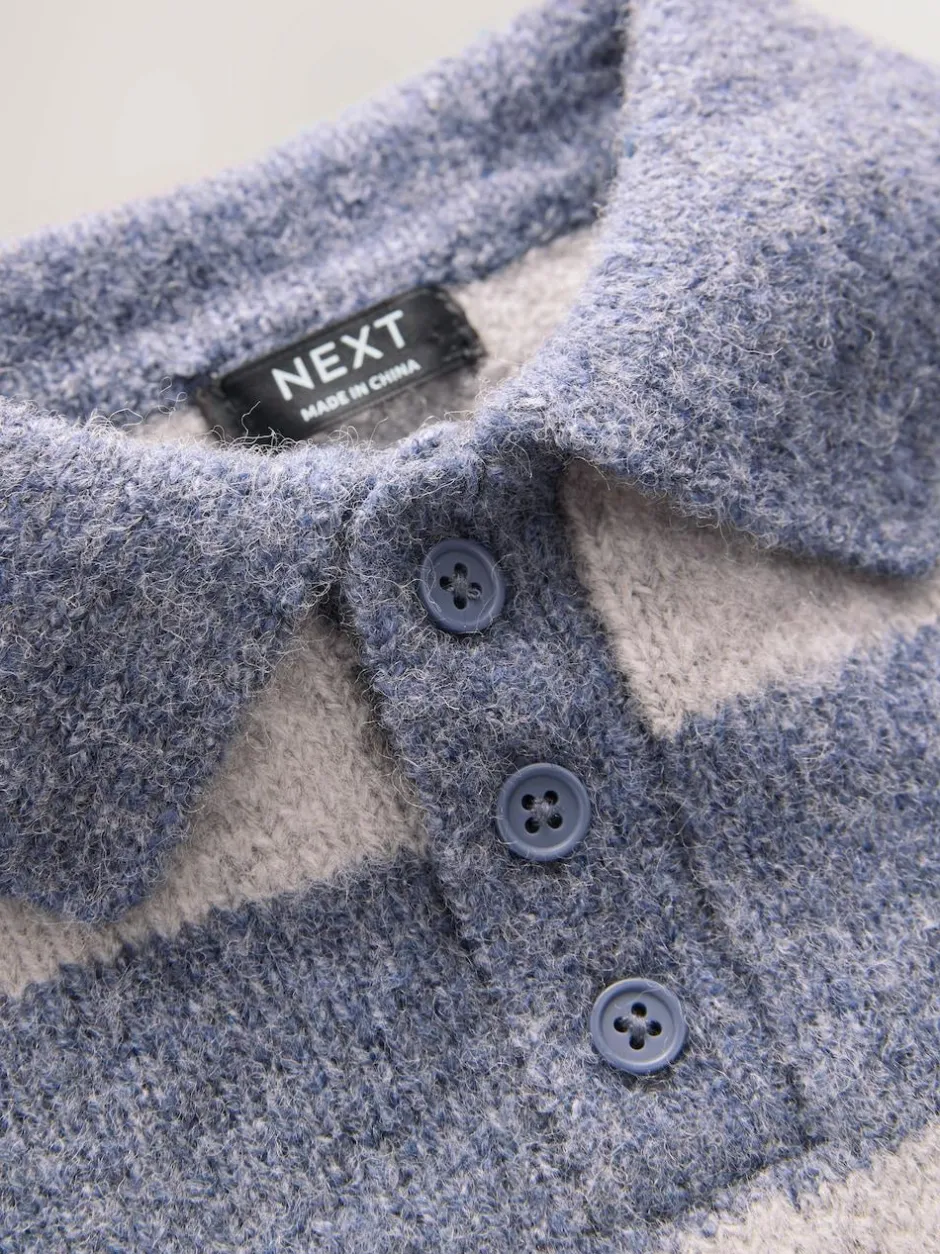 Next Stripe Knitted Rugby Polo Shirt (3mths-7yrs) Blue Discount