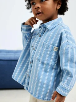 Next Blue Stripe Long Sleeve Denim Shirt (3mths-7yrs) Best