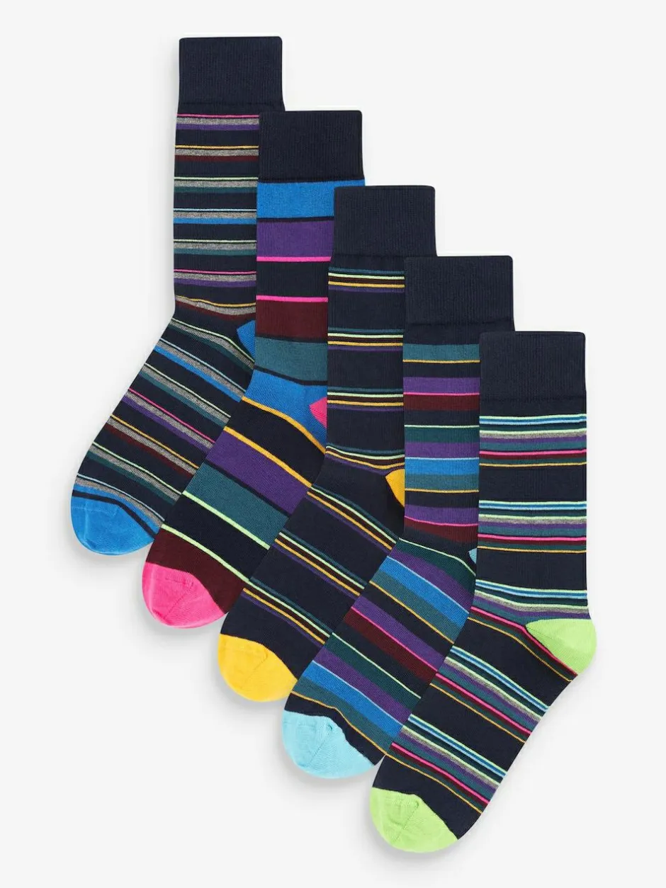 Next Blue Stripe Pattern Socks 5 Pack New