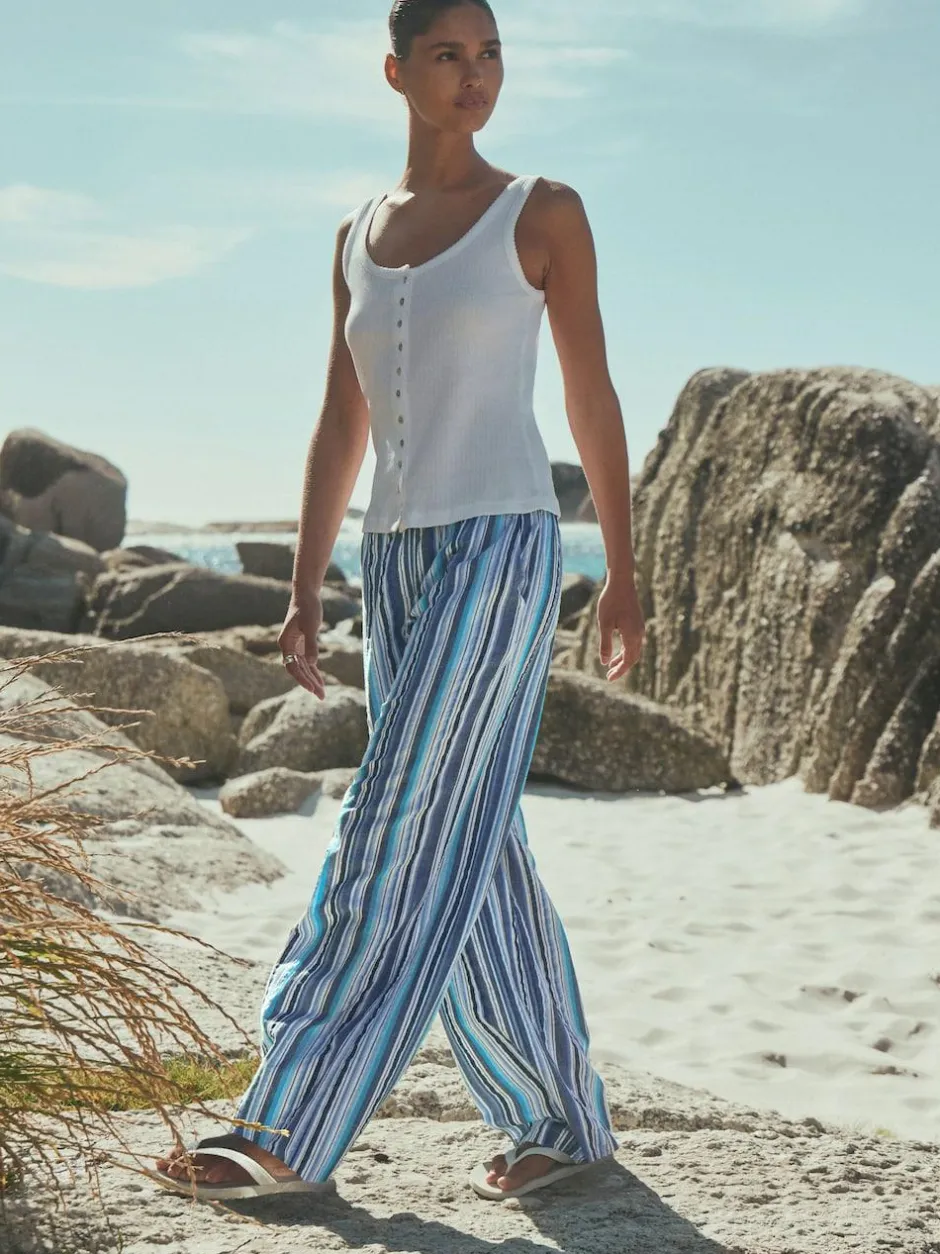 Next Pull On Wide Leg Trousers Blue Stripe Online