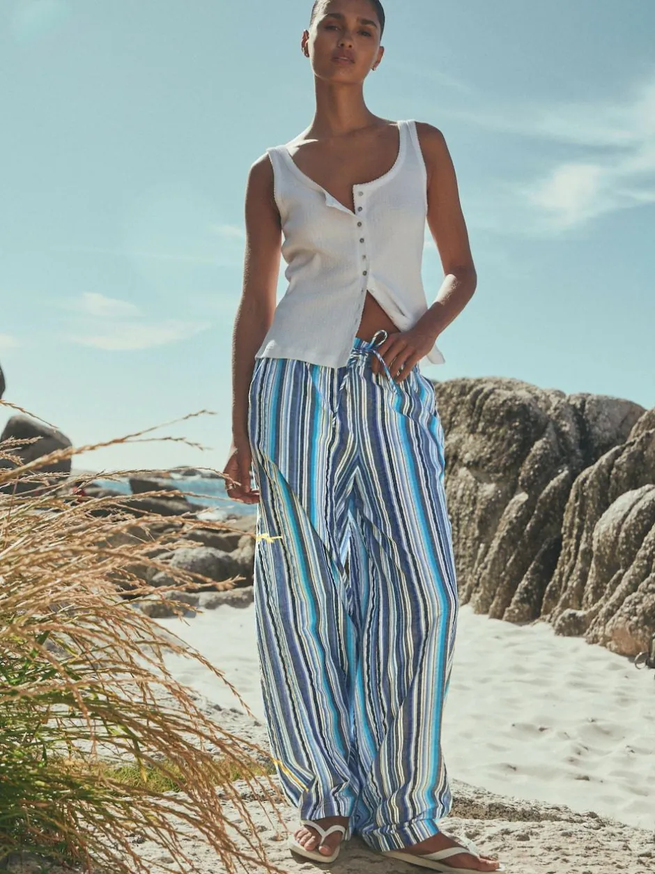Next Pull On Wide Leg Trousers Blue Stripe Online