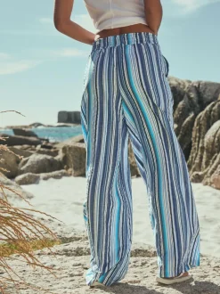 Next Pull On Wide Leg Trousers Blue Stripe Online