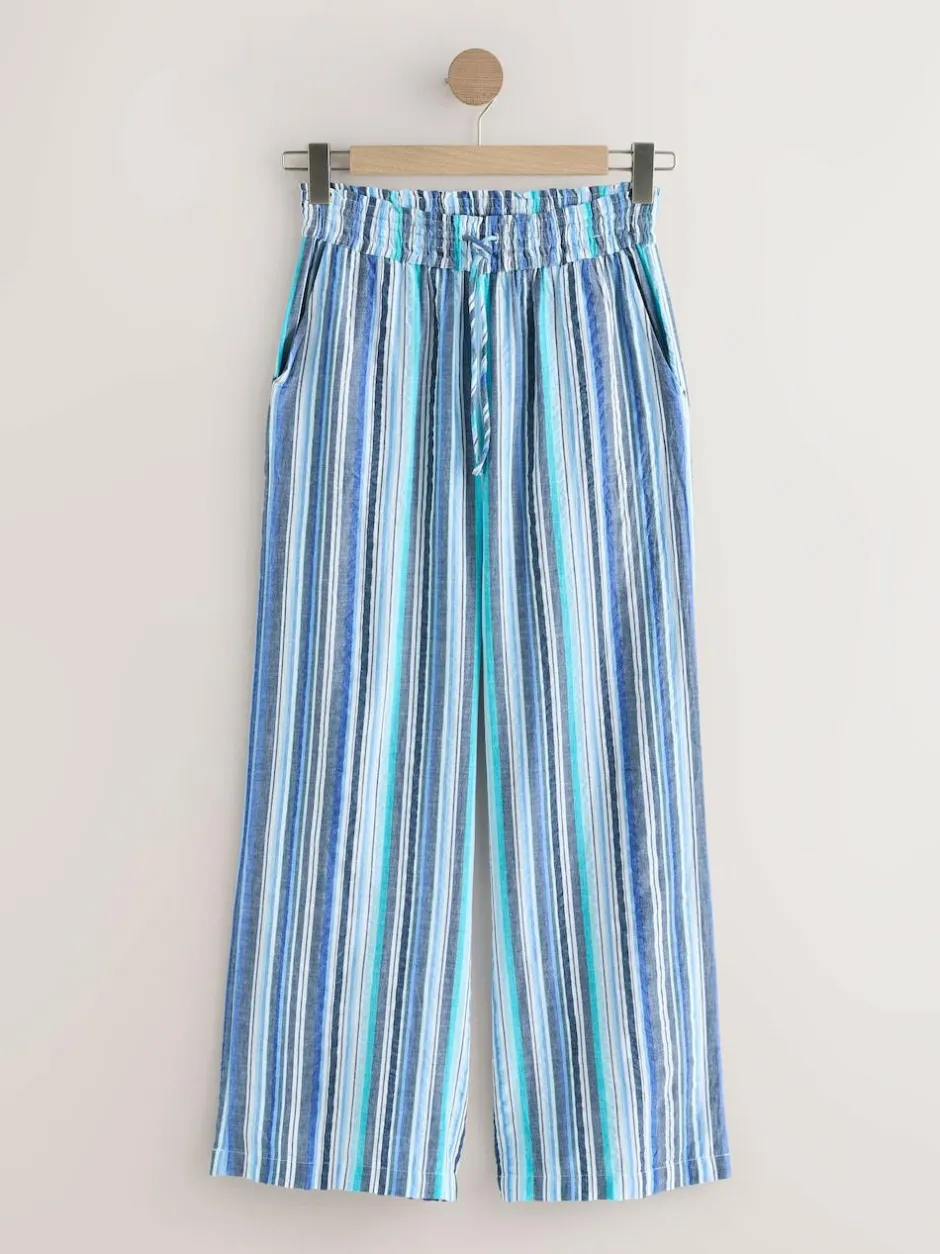 Next Pull On Wide Leg Trousers Blue Stripe Online
