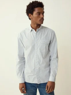 Next Blue Stripe Seersucker Long Sleeve Shirt Best