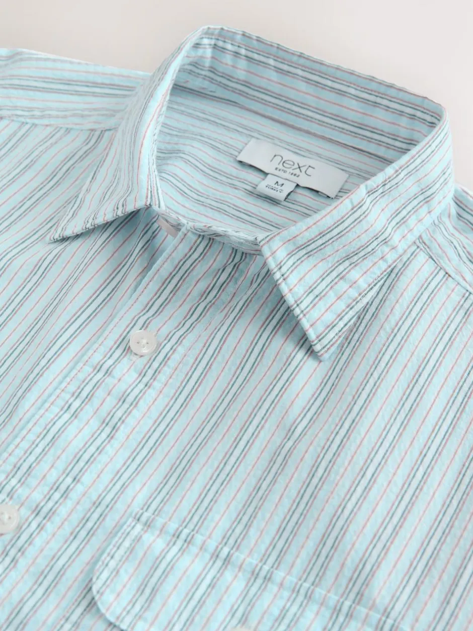Next Blue Stripe Seersucker Long Sleeve Shirt Best