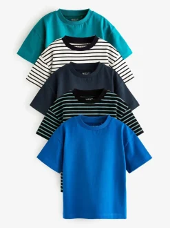 Next Blue Stripe Short Sleeve T-Shirts 5 Pack (3mths-7yrs) Outlet
