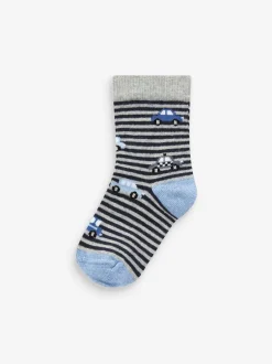 Next Blue Stripes/Transport Cotton Rich Socks 7 Pack Hot